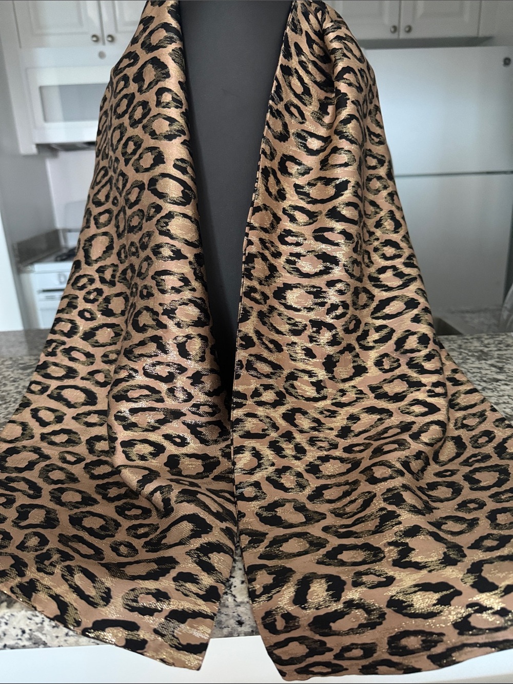 Custom Made Pink & black Leopard Print Double Sided Oblong Silk Scarf.